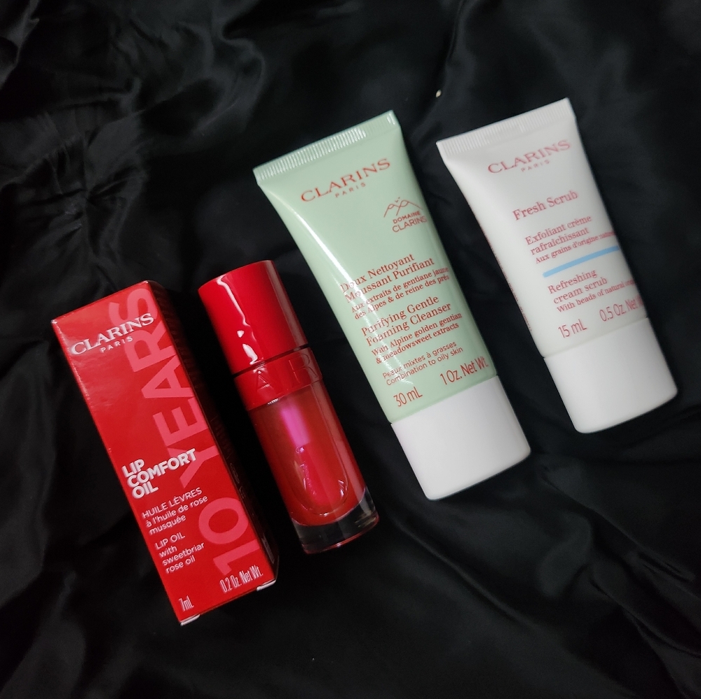 Clarins Red Lip Oil and Skincare Trio